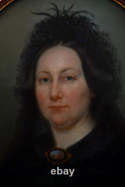 Tableau Pastel Portrait De Femme Époque Xixème Cadre Doré Napoleon III