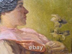 Tableau Portrait De Dame impressionniste Signé Belle époque Fin XIXème
