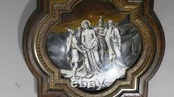 Tableau Religieux Peint Sur Faïence, Cadre Bois Et Bronze, époque XIX ème
