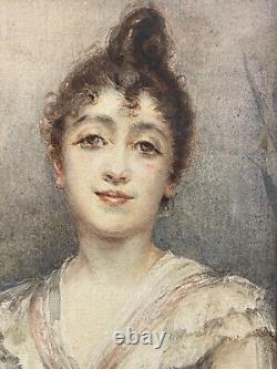 Tableau XIXème Eugène Lamy portrait jeune femme Belle Epoque