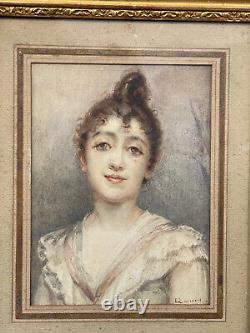 Tableau XIXème Eugène Lamy portrait jeune femme Belle Epoque