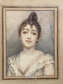 Tableau XIXème Eugène Lamy portrait jeune femme Belle Epoque