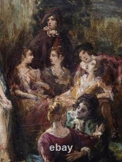 Tableau ancien huile scène de genre XVIIIème époque XIXème Monticelli