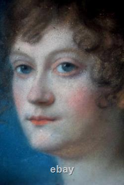 Tableau ancien pastel portrait dame de qualité époque Empire début XIXème