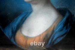 Tableau ancien pastel portrait dame de qualité époque Empire début XIXème