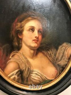 Tableau érotique huile sur panneau de bois jeune femme époque XIXème siècle