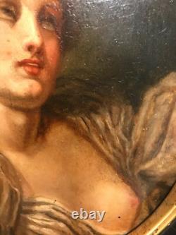 Tableau érotique huile sur panneau de bois jeune femme époque XIXème siècle