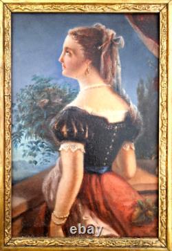 Tableau et cadre XIXème, peinture à l'huile d'époque Romantique vers 1830 /1840