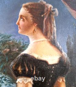 Tableau et cadre XIXème, peinture à l'huile d'époque Romantique vers 1830 /1840