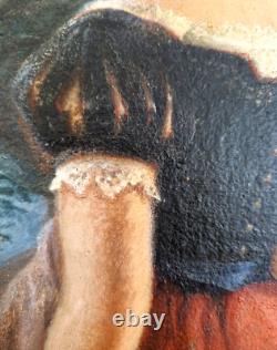 Tableau et cadre XIXème, peinture à l'huile d'époque Romantique vers 1830 /1840