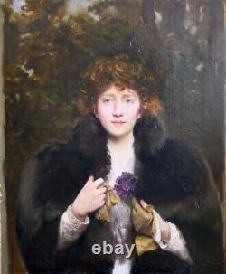 Tableau huile portrait de dame de qualité Belle-époque Signé XIXème