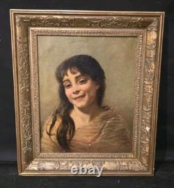Tableau huile portrait fille Orientaliste signé époque XIXème