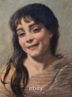 Tableau huile portrait fille Orientaliste signé époque XIXème