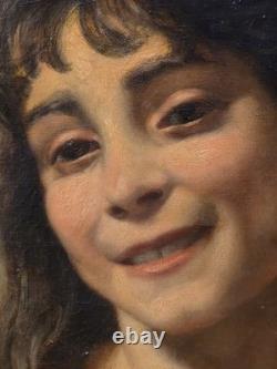 Tableau huile portrait fille Orientaliste signé époque XIXème