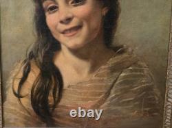Tableau huile portrait fille Orientaliste signé époque XIXème