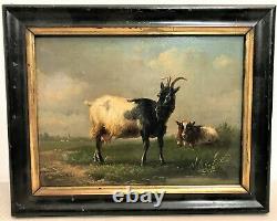 Tableau huile sur panneau chèvre et vache époque XIXème siècle
