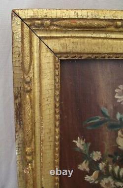 Tableau huile sur toile époque XIX ème siècle bouquet de fleurs