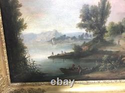 Tableau huile sur toile paysage lacustre époque XIXème siècle