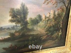 Tableau huile sur toile paysage lacustre époque XIXème siècle