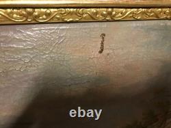 Tableau huile sur toile paysage lacustre époque XIXème siècle
