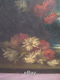 Tableau huile sur toile signé Coppenolle bouquet de fleurs époque XIXème siècle