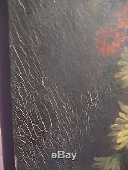 Tableau huile sur toile signé Coppenolle bouquet de fleurs époque XIXème siècle