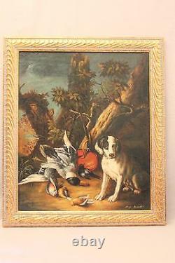 Tableau huile sur toile signé Rénardelli scène de chasse époque XIX ème siècle