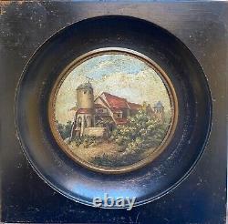 Tableau miniature, huile, époque XIXème, cadre en bois noirci, pièce rare