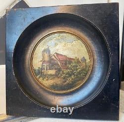 Tableau miniature, huile, époque XIXème, cadre en bois noirci, pièce rare