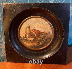 Tableau miniature, huile, époque XIXème, cadre en bois noirci, pièce rare