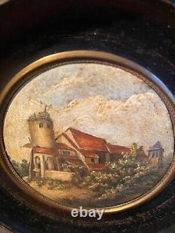 Tableau miniature, huile, époque XIXème, cadre en bois noirci, pièce rare