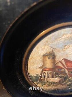 Tableau miniature, huile, époque XIXème, cadre en bois noirci, pièce rare