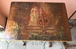 Tables Gigognes Epoque 1900 Avec Plateaux Peints Style Louis XVI Scene Galante