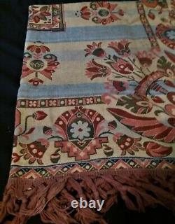 Tapis de table frangé main tapisserie époque XIXème
