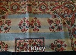 Tapis de table frangé main tapisserie époque XIXème