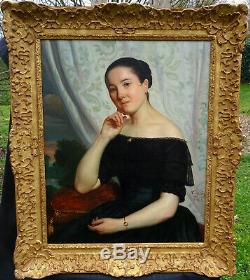 Tony Dury Portrait de Jeune Femme Epoque Louis Philippe HST XIXème siècle 1845