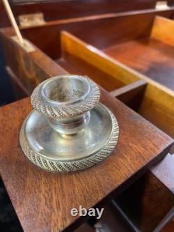 Travailleuse écritoire XIXe acajou époque Louis-Philippe avec bougeoir & encrier