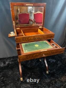 Travailleuse écritoire XIXe acajou époque Louis-Philippe avec bougeoir & encrier