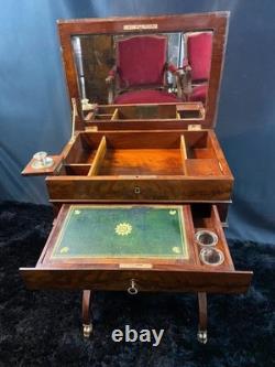 Travailleuse écritoire XIXe acajou époque Louis-Philippe avec bougeoir & encrier