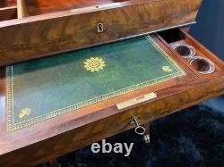 Travailleuse écritoire XIXe acajou époque Louis-Philippe avec bougeoir & encrier