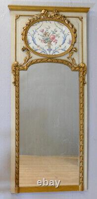 Trumeau Miroir Louis XVI En Bois Sculpté, Laqué Et Doré, époque XIX ème