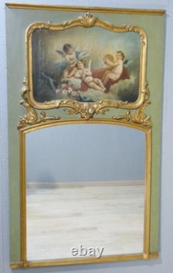 Trumeau aux anges de style Louis XV en bois laqué et doré, époque fin XIX ème