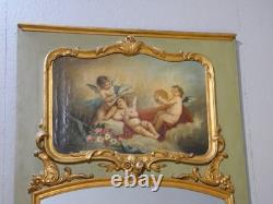 Trumeau aux anges de style Louis XV en bois laqué et doré, époque fin XIX ème