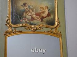 Trumeau aux anges de style Louis XV en bois laqué et doré, époque fin XIX ème