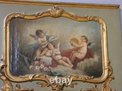 Trumeau aux anges de style Louis XV en bois laqué et doré, époque fin XIX ème