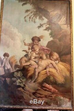 Trumeau époque XIX ème siècle scène avec anges, amours et Cupidon