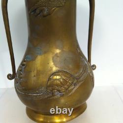 VASE BALUSTRE EN BRONZE JAPONAIS DECOR HERON TORTUE EPOQUE MEIJI FIN XIXème