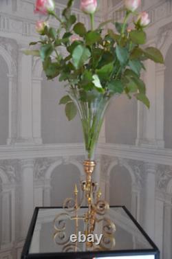 VASE CORNET EN BRONZE ET CRISTAL A BORD FESTONNE XIX ième EPOQUE NAPOLEON III