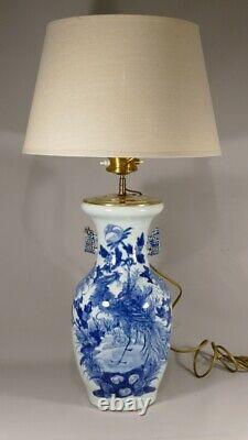 Vase Chinois Céladon Et Bleu Au Phoenix Et Pivoine Monté En Lampe, époque XIX èm