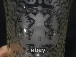 Vase Hollandais En Verre Gravé, Bateau, Moulin Et Phare, Pays-bas, époque XIX èm